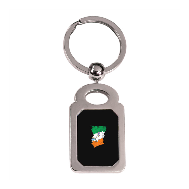 Distressed Irish Flag St Patricks Unicorn Tee Silver Rectangle Keychain | Artistshot