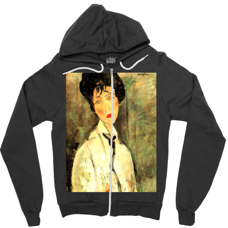 Amedeo Modigliani Woman With Black Cravat Classic Zipper Hoodie by cm-arts | Artistshot