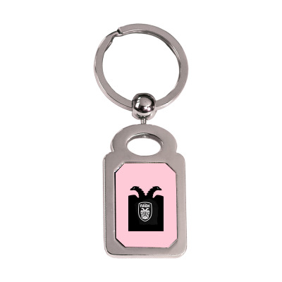 Paok Merch Silver Rectangle Keychain Designed By Warning