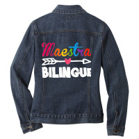 Back To School Maestra Bilingue Cute Funny Spanish Teacher Ladies Denim Jacket | Artistshot