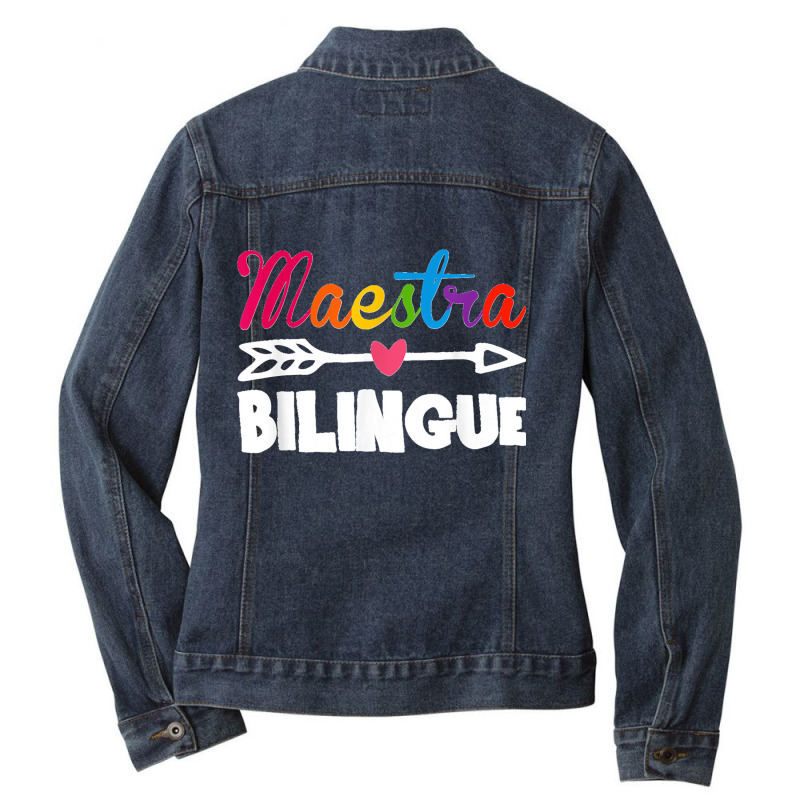 Back To School Maestra Bilingue Cute Funny Spanish Teacher Ladies Denim Jacket by AnaMercedesContreras | Artistshot