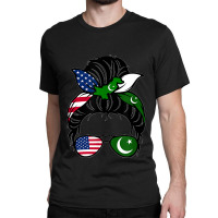 American Messy Bun Wife Mom Girl Pakistani Pakistan Usa Flag T Shirt Classic T-shirt | Artistshot