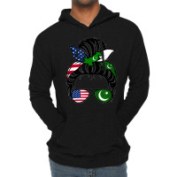 American Messy Bun Wife Mom Girl Pakistani Pakistan Usa Flag T Shirt Lightweight Hoodie | Artistshot