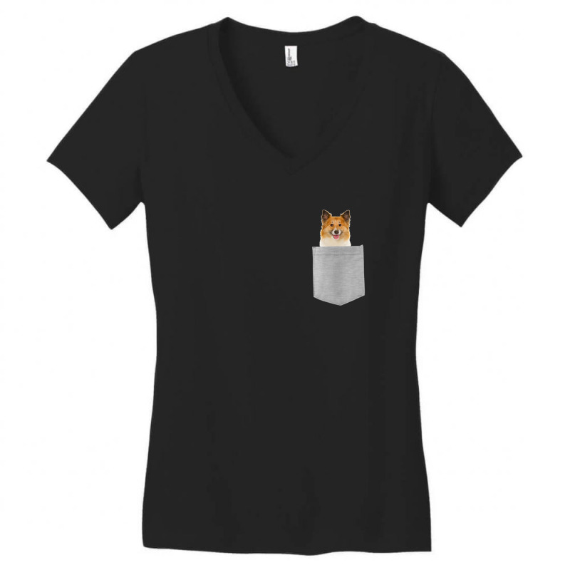 Icelandic Sheepdog Dog In Your Pocket Women's V-Neck T-Shirt by BrianJolane | Artistshot