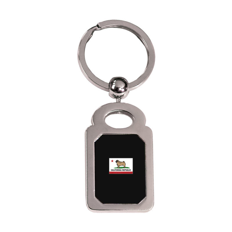 Funny Pug California Repuglic California Cali Silver Rectangle Keychain | Artistshot