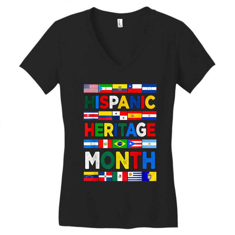 National Hispanic Heritage Month Latino Pride Flag Countries Retro Vin Women's V-Neck T-Shirt by KhalilDesign | Artistshot