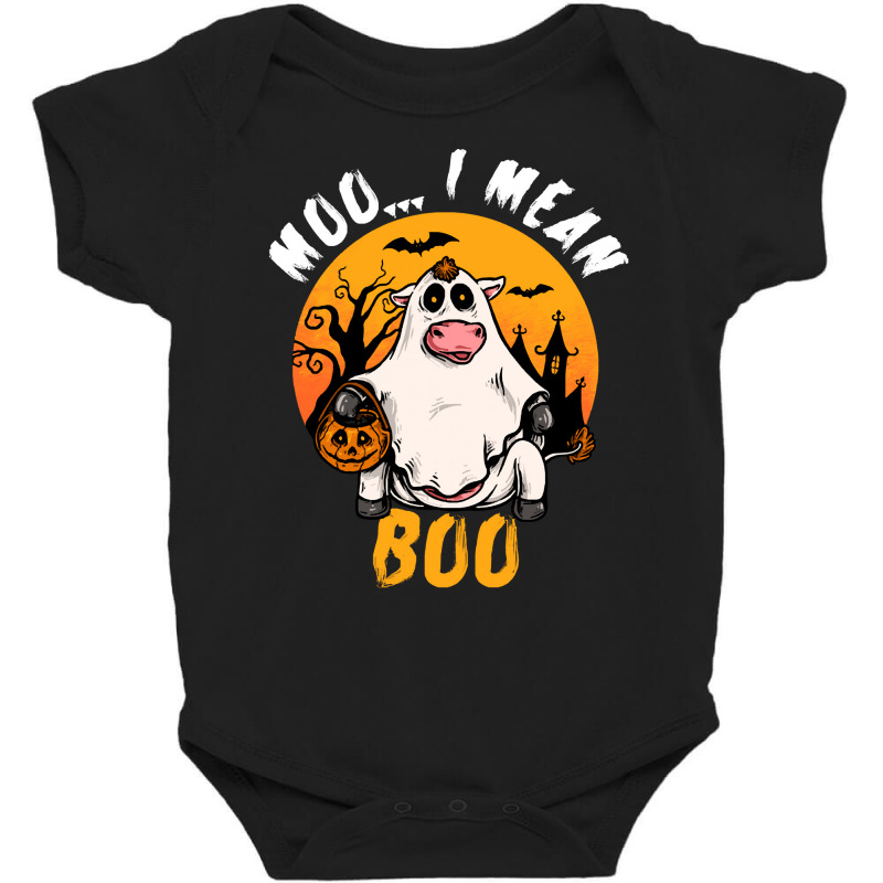 Moo I Mean Boo T  Shirt Moo I Mean Boo Funny Ghost Cow Halloween Costu Baby Bodysuit | Artistshot