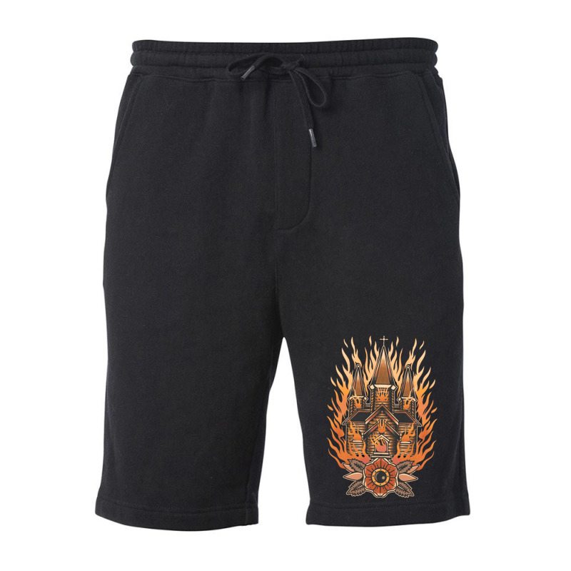 Burning Church, Burning Church Art, Burning Church Vintage, Burning Ch Fleece Short | Artistshot