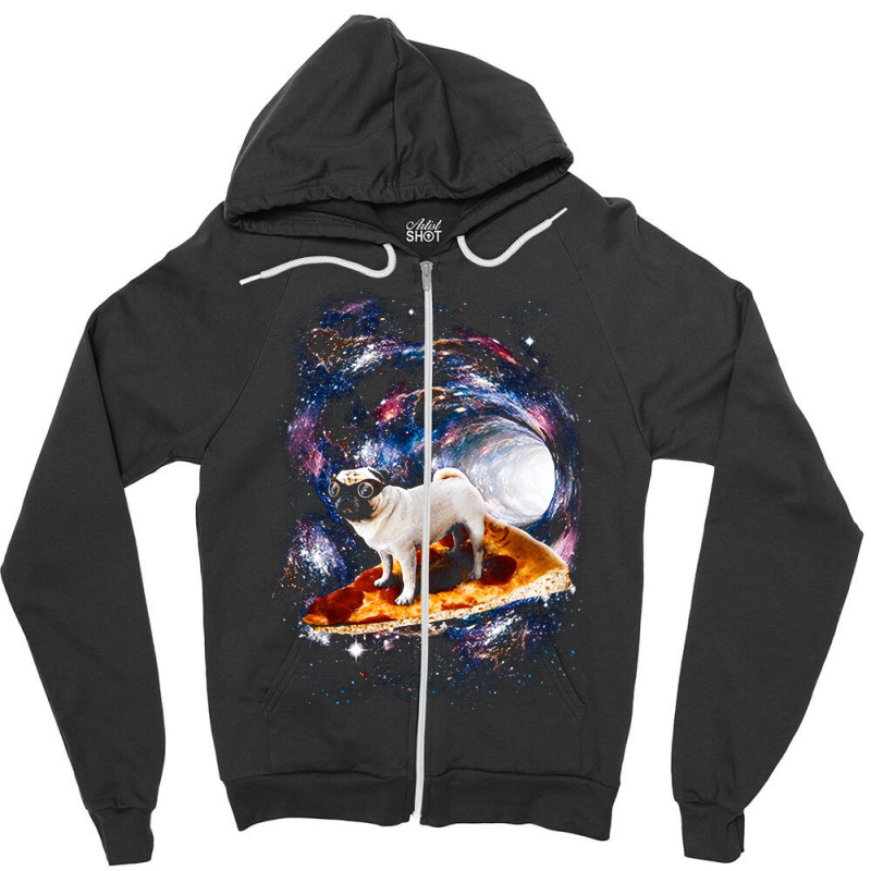 Space Dog Breed, Space Dog, Pug Surfing On Pizza, Pug Surfing, Pizza S Zipper Hoodie | Artistshot