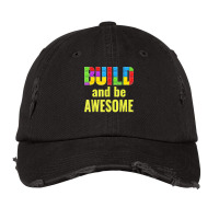 Build And Be Awesome Brick Builder Kids Block Set Builder Vintage Cap | Artistshot