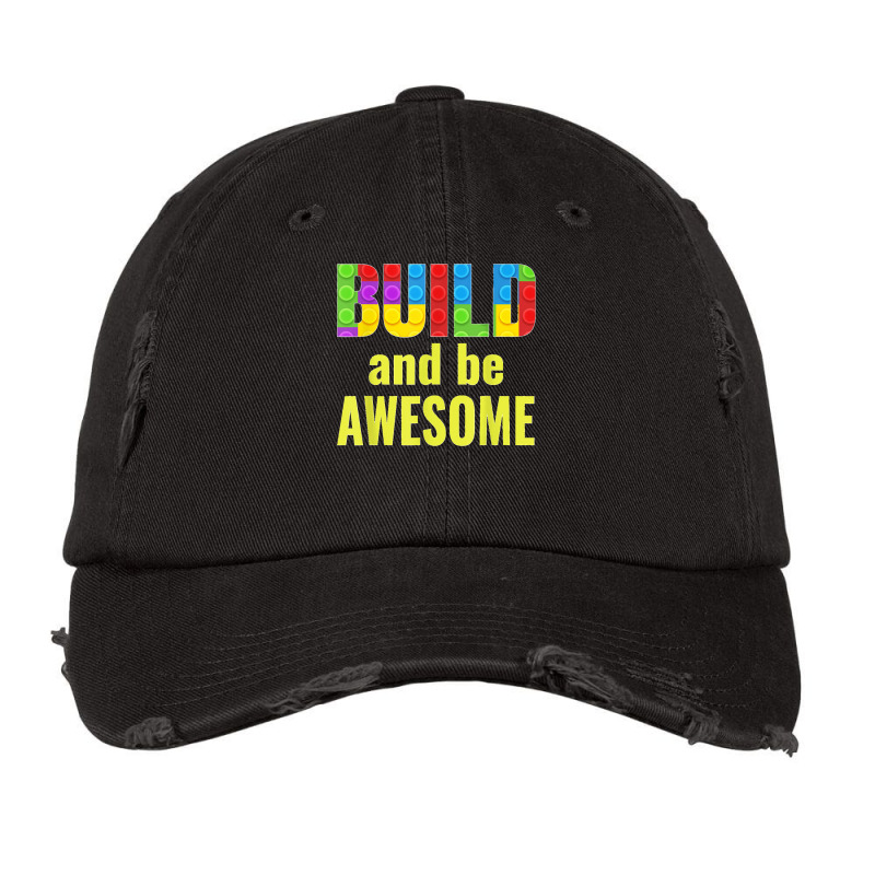 Build And Be Awesome Brick Builder Kids Block Set Builder Vintage Cap | Artistshot