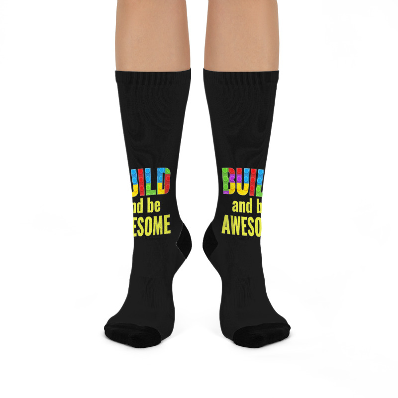 Build And Be Awesome Brick Builder Kids Block Set Builder Crew Socks | Artistshot