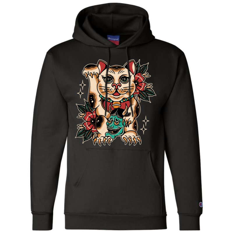 Lucky Cat, Lucky Cat Japan, Lucky Cat Art, Lucky Cat Painting, Lucky C Champion Hoodie | Artistshot