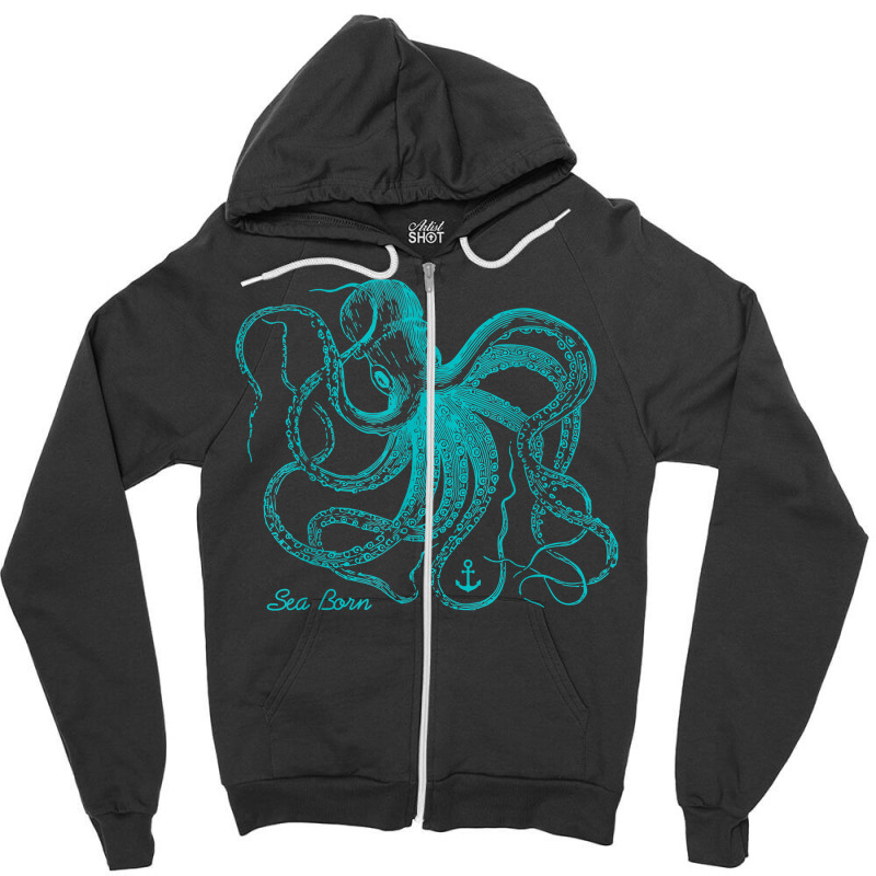 Octopus Cool Vintage Marine Biologist Ocean Sea Life 4 Zipper Hoodie | Artistshot