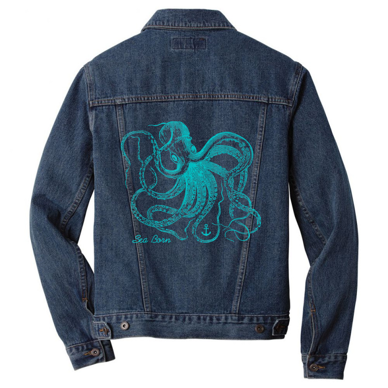 Octopus Cool Vintage Marine Biologist Ocean Sea Life 4 Men Denim Jacket | Artistshot