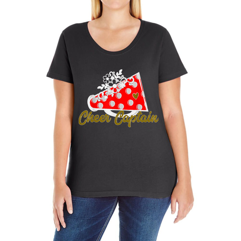 Cheer Captain Shirt, Red Megaphone Heart Flower Accent Ladies Curvy T-Shirt by AnaMercedesContreras | Artistshot