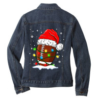 Football Christmas Football Ball Santa Hat Xmas Light Funny 2021 416 Ladies Denim Jacket | Artistshot