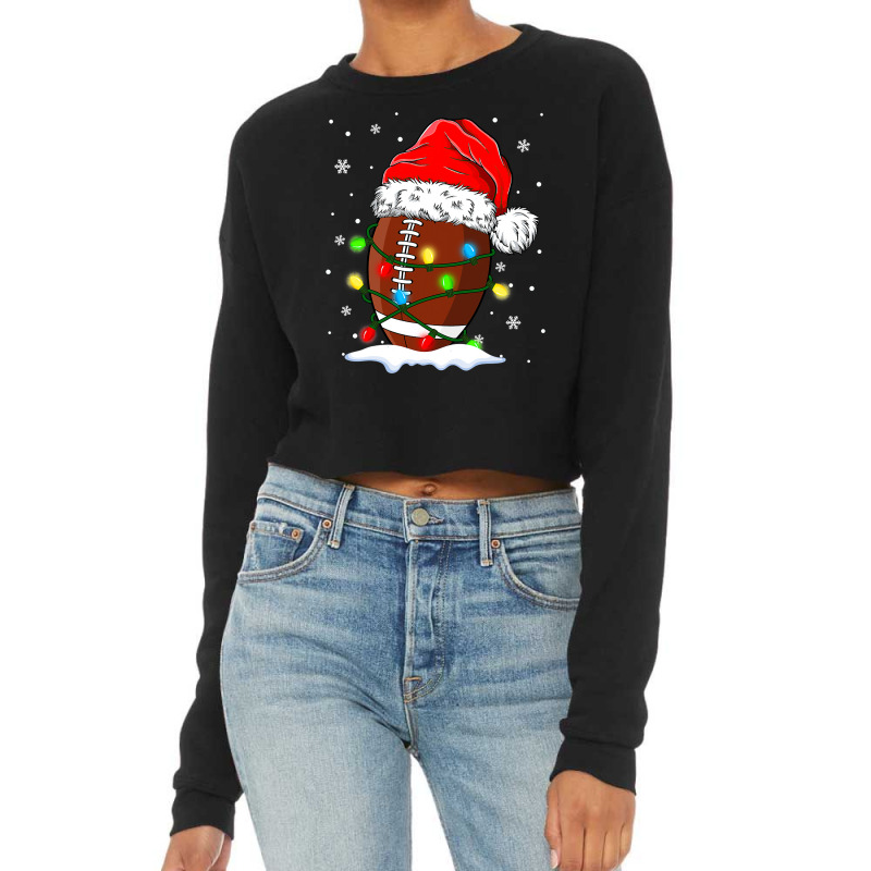 Football Christmas Football Ball Santa Hat Xmas Light Funny 2021 416 Cropped Sweater by pester | Artistshot