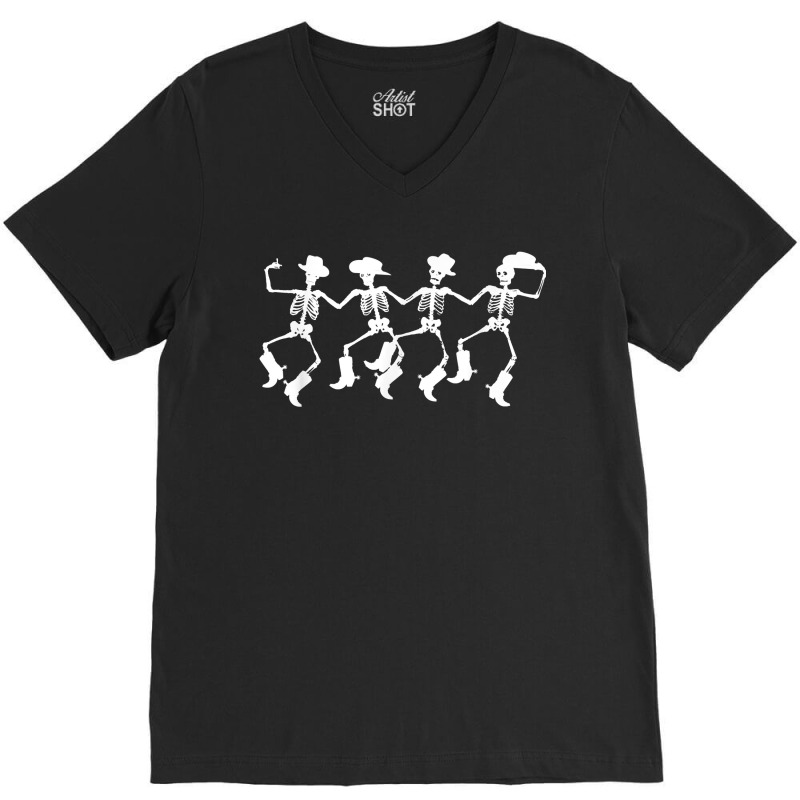 Dancing Skeletons Spooky Halloween Cowboys Line Dance V-neck Tee | Artistshot