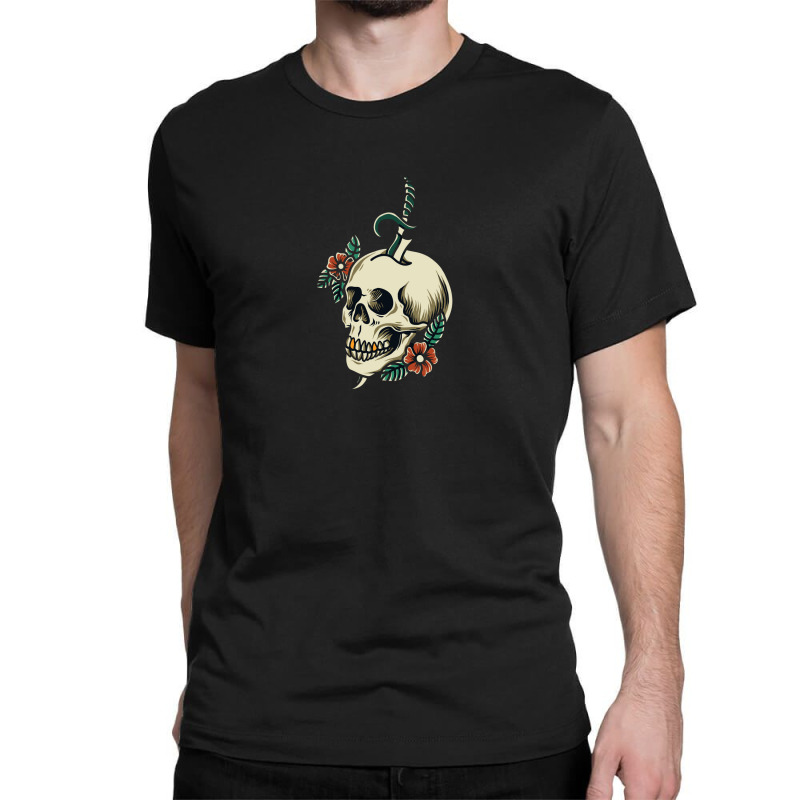 Illustration Skull With Ornamental Flower Classic T-shirt by Olodzn | Artistshot