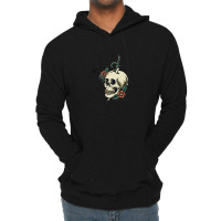 Illustration Skull With Ornamental Flower Lightweight Hoodie | Artistshot