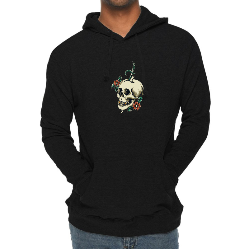 Illustration Skull With Ornamental Flower Lightweight Hoodie by Olodzn | Artistshot