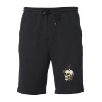 Illustration Skull With Ornamental Flower Fleece Short | Artistshot