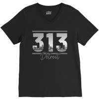 Detroit 313 Area Code Skyline Michigan Vintage V-neck Tee | Artistshot