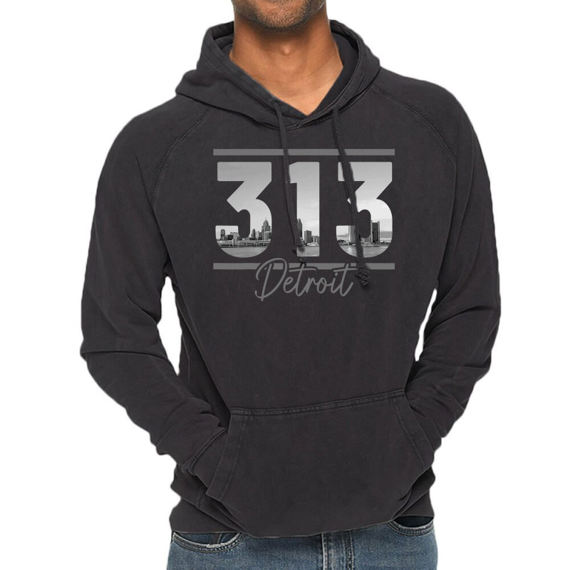 Detroit 313 Area Code Skyline Michigan Vintage Vintage Hoodie by cm-arts | Artistshot