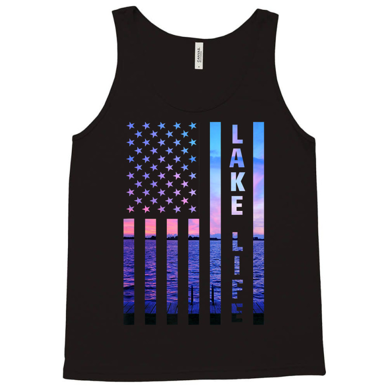 Lake Life American Flag Dock Sunset Wakeboarder Power Boat Tank Top | Artistshot