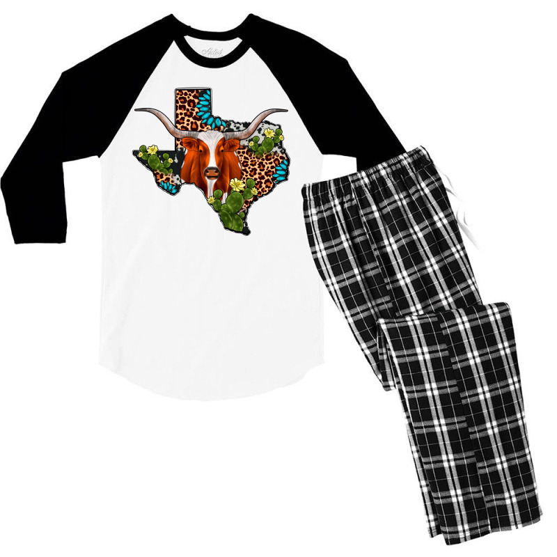 Longhorn Texas Map Men's 3/4 Sleeve Pajama Set | Artistshot