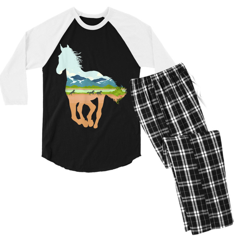 Horse Print With Landscape Horse Lover, Animal Horse Men's 3/4 Sleeve Pajama Set | Artistshot