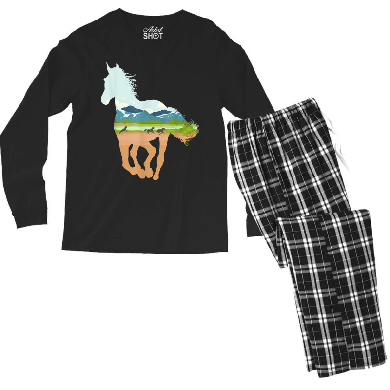 Horse Print With Landscape Horse Lover, Animal Horse Men's Long Sleeve Pajama Set | Artistshot