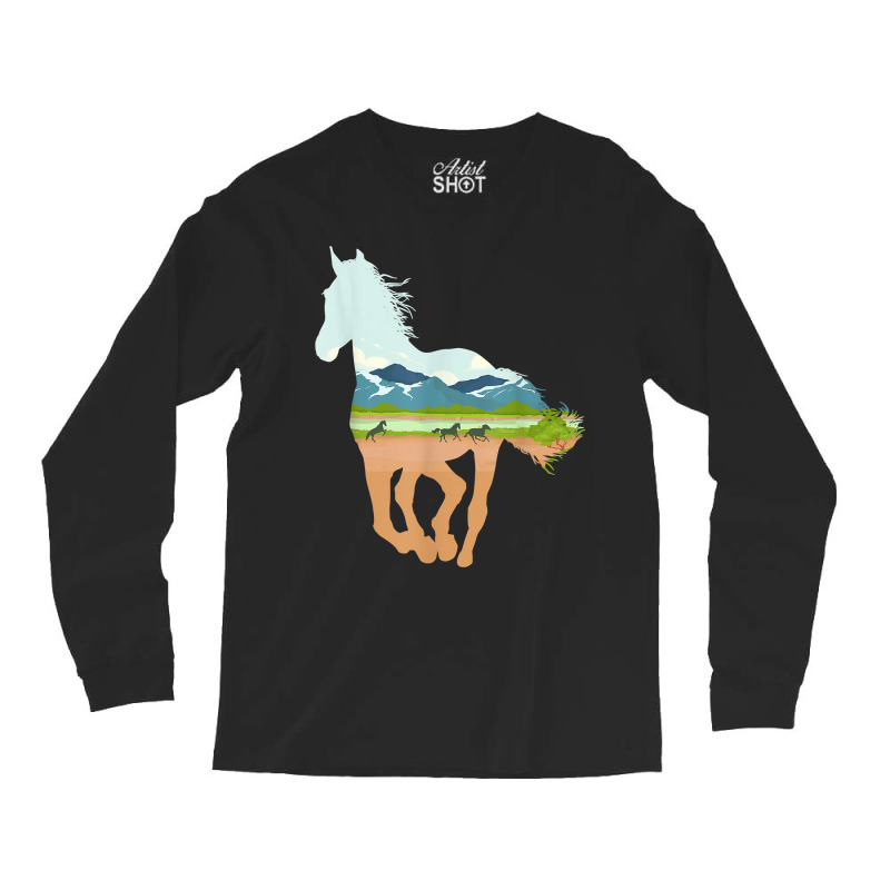 Horse Print With Landscape Horse Lover, Animal Horse Long Sleeve Shirts | Artistshot