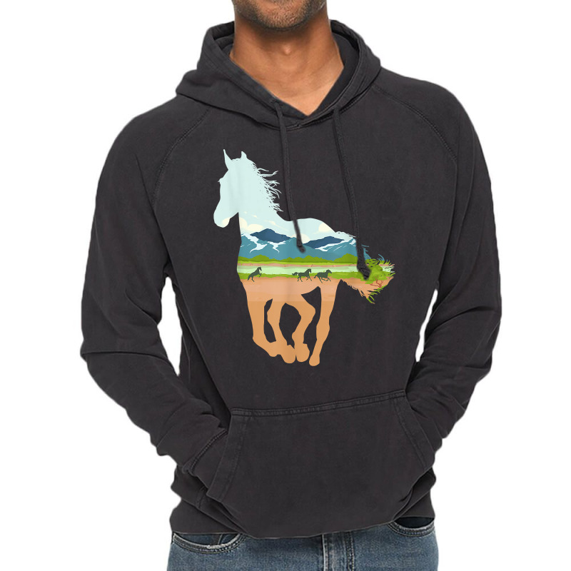 Horse Print With Landscape Horse Lover, Animal Horse Vintage Hoodie | Artistshot