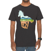 Horse Print With Landscape Horse Lover, Animal Horse Vintage T-shirt | Artistshot