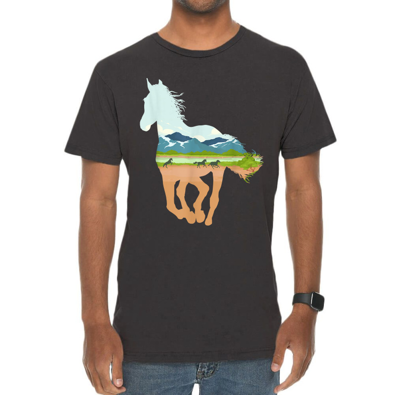 Horse Print With Landscape Horse Lover, Animal Horse Vintage T-shirt | Artistshot