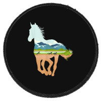 Horse Print With Landscape Horse Lover, Animal Horse Round Patch | Artistshot