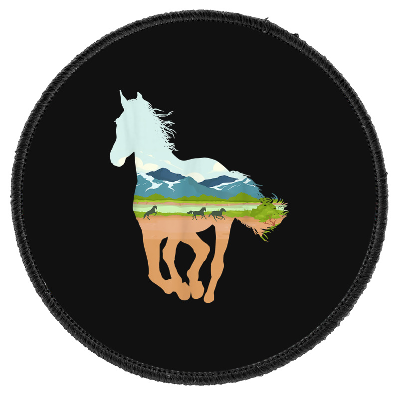 Horse Print With Landscape Horse Lover, Animal Horse Round Patch | Artistshot