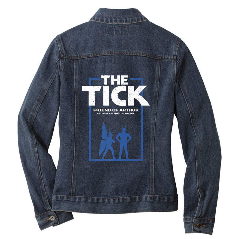 The Tick Friend Of Arthur Vintage Silhouette Ladies Denim Jacket by ShekizaHughes | Artistshot