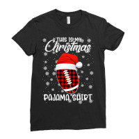 Football This Is My Christmas Pajama Plaid Football Santa Hat Xmas 85  Ladies Fitted T-shirt | Artistshot