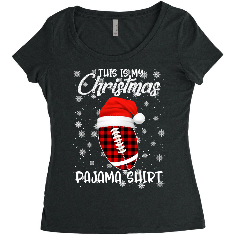 Football This Is My Christmas Pajama Plaid Football Santa Hat Xmas 85  Women's Triblend Scoop T-shirt by pester | Artistshot