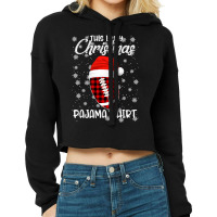 Football This Is My Christmas Pajama Plaid Football Santa Hat Xmas 85  Cropped Hoodie | Artistshot