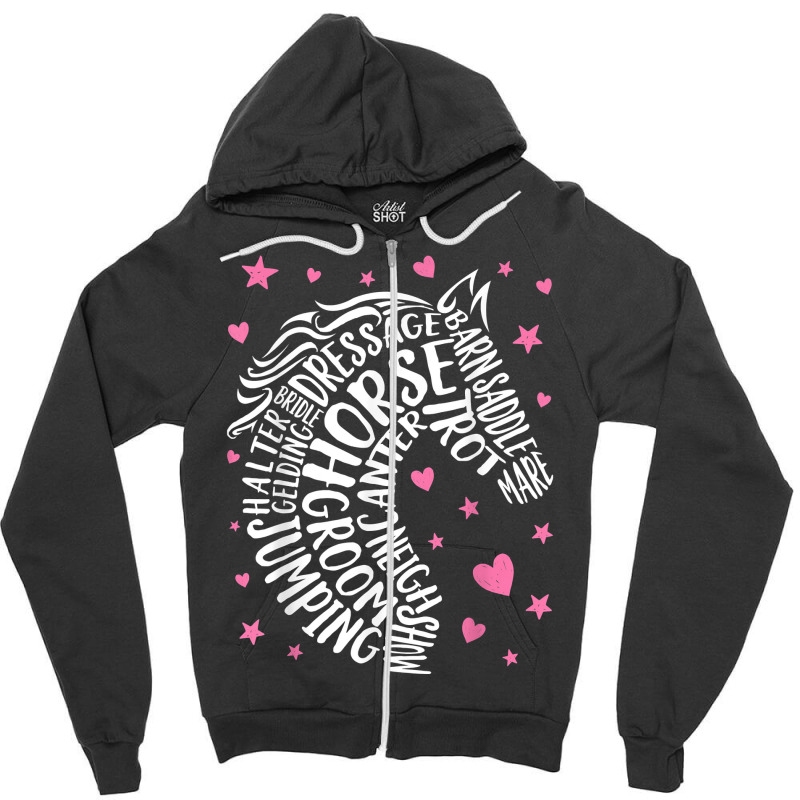 Horse Typography Word Art Girls Horseback Riding Equestrian Love Zipper Hoodie by BlancaJanet | Artistshot