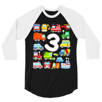 Kids 3rd Birthday Toddler Boy Vehicles Trucks Planes Boat Police 3/4 Sleeve Shirt | Artistshot