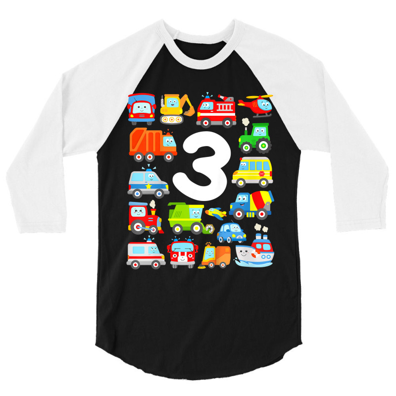 Kids 3rd Birthday Toddler Boy Vehicles Trucks Planes Boat Police 3/4 Sleeve Shirt | Artistshot