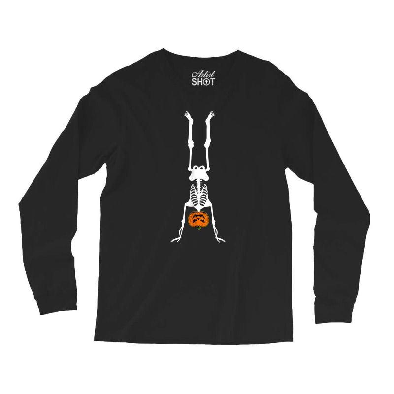 Skeleton Pumpkin Handstand Gymnastics Halloween Long Sleeve Shirts by Newest | Artistshot