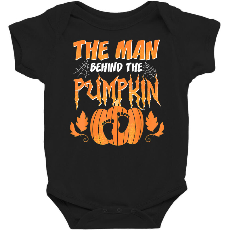 The Man Behind The Pumpkin Baby Dad Soon Halloween Pregnancy Baby Bodysuit | Artistshot