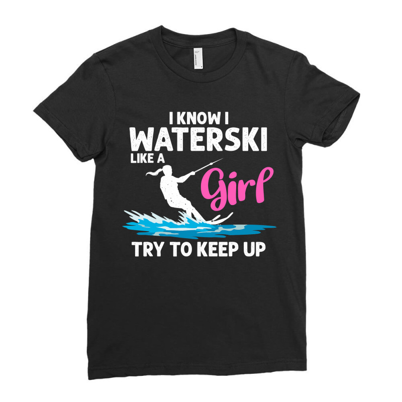 Funny Water Ski Designs For Women Girls Water Skier Athletes Ladies Fitted T-Shirt by cm-arts | Artistshot