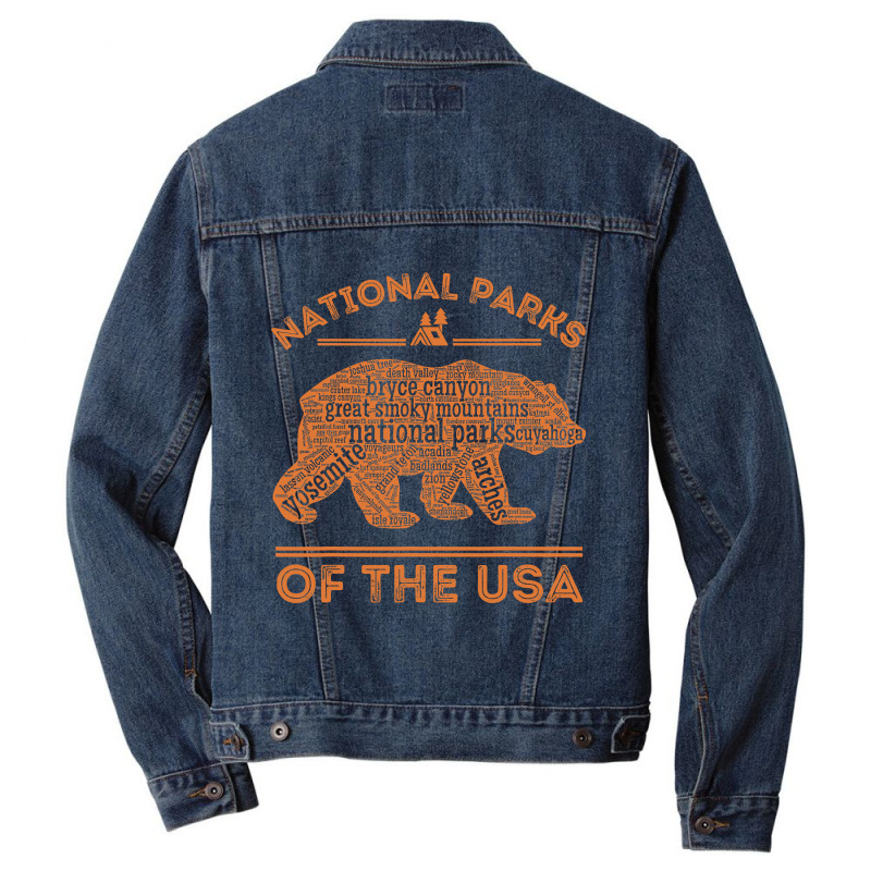 National Parks Bear Hiking Travel Camping Outdoors Retro Usa Men Denim Jacket | Artistshot